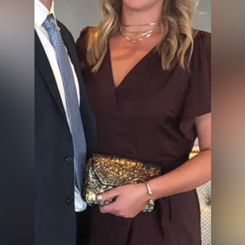 Chelsea28 Brown Asymmetrical Ruffled Gown